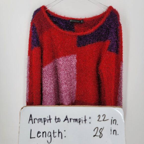 New York and Company Top Womens XL Metallic Eyelash Shimmer Knit Colorblock - Picture 5 of 15